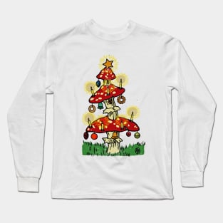 Vintage Fairy Mushroom Christmas Tree Long Sleeve T-Shirt